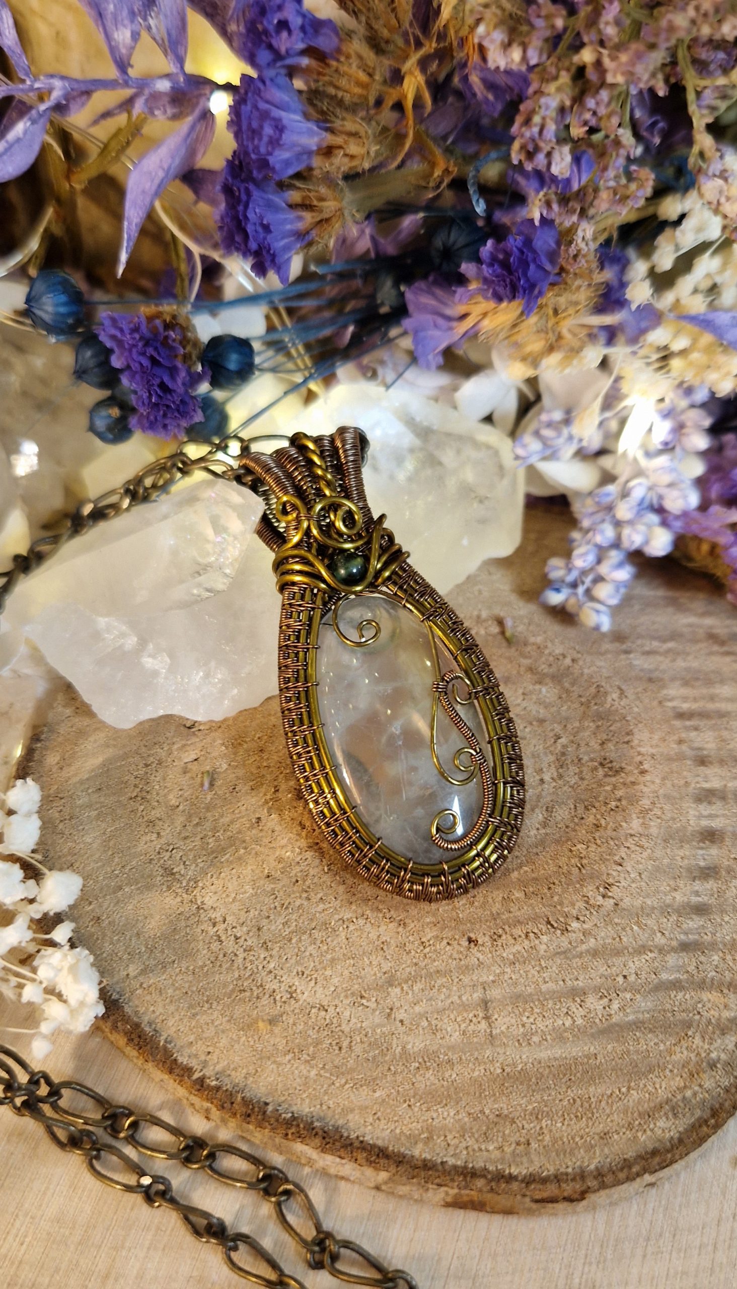 Talisman de protection en pierre naturelle préhnite et tourmaline