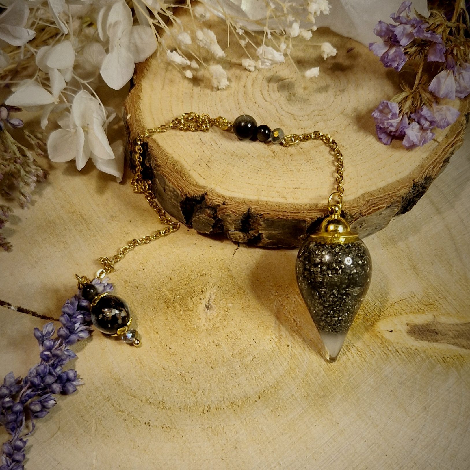 Pendule luminescent doré Imbolc ~ Pyrite