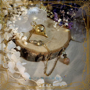 Petit pendule en laiton doré et perles de pierres naturelles pour la divination et radiesthésie - Les jolis trésors de lalie