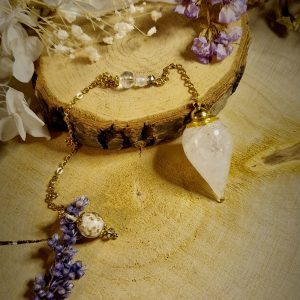 Pendule luminescent doré Imbolc ~ Cristal de roche